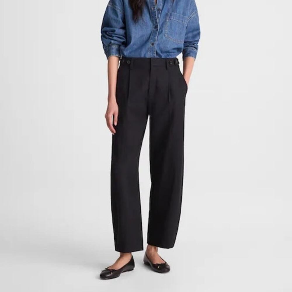 Madewell The Barrel Leg Pant Trouser Drapey Twill True Black Size 0 NWT